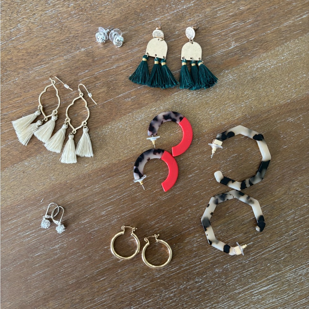 Assorted Earrings Set with Tassels and Hoops, 7 pairs, perfect condition
